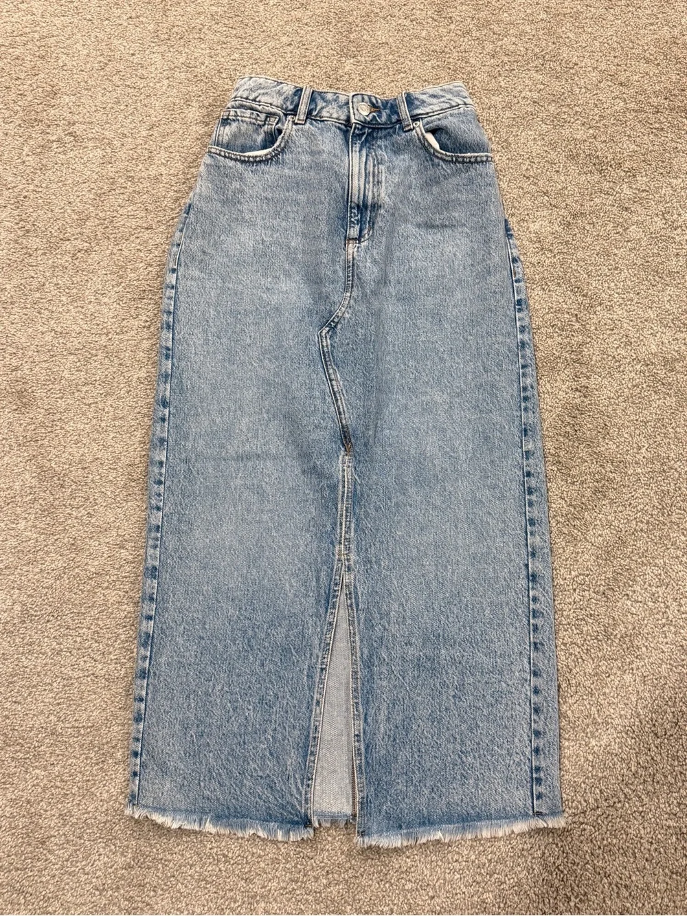 Dynamite Light Blue Denim Midi Skirt with Front Slit - Picture 2 of 6
